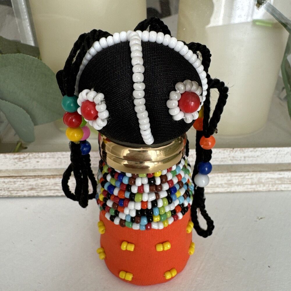 Vintage African Ndebele Fertility Tribal 4.5" Beaded Doll South Africa Folk Art